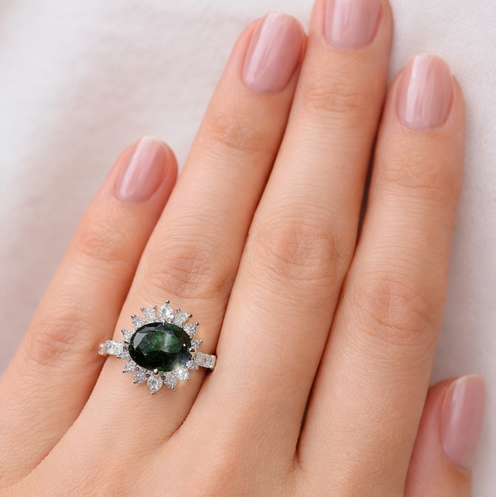 Bomb Party Starburst Details Lab Created Tourmaline Green Spinel Ring Size 7